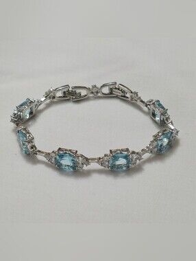 Swarovski Sparkling Bracelet – Aqua Crystals, Rhodium Plated